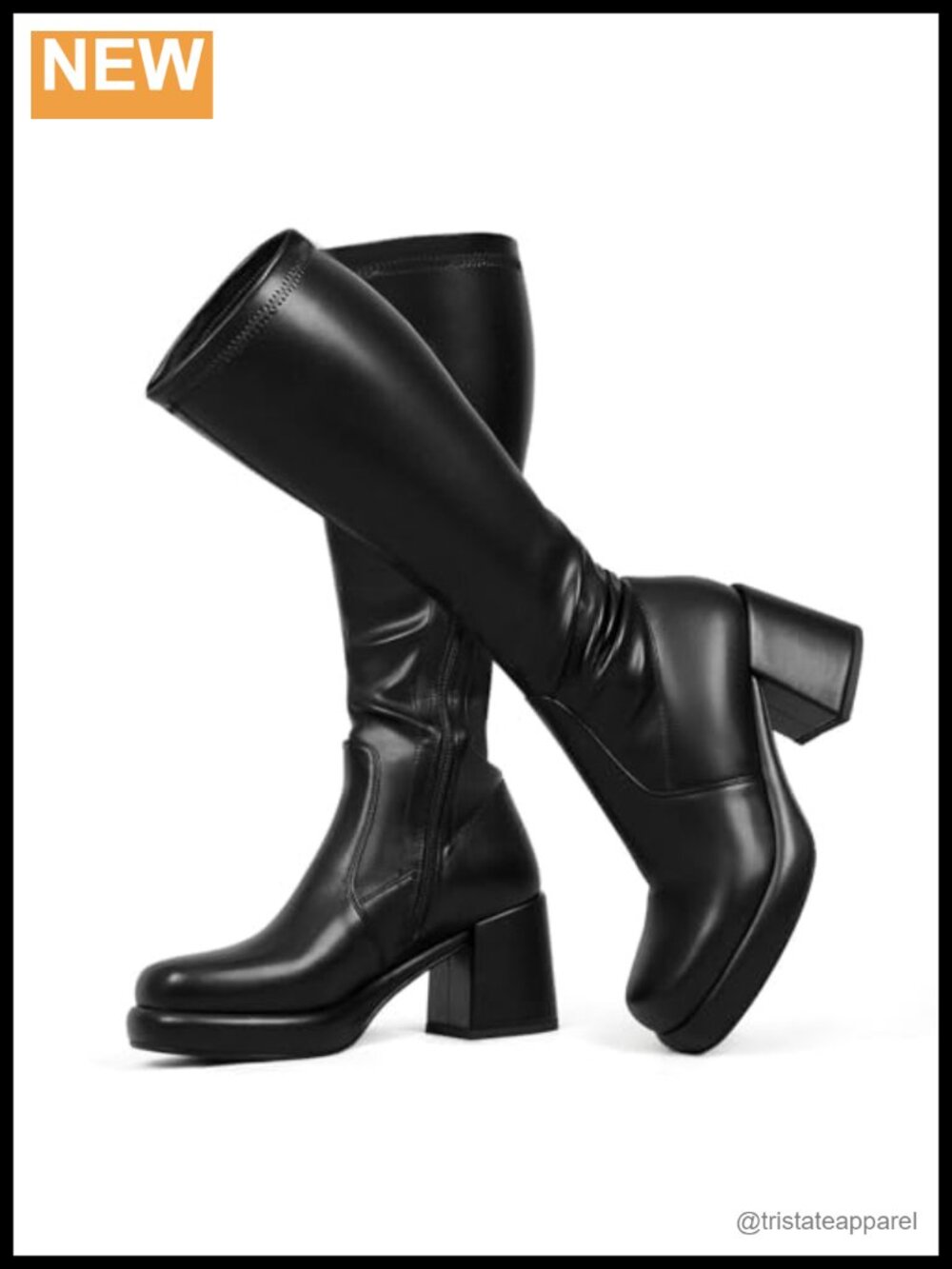Women's Knee High Stretch Boots Chunky Platform Heel Side Zipper PU Leather